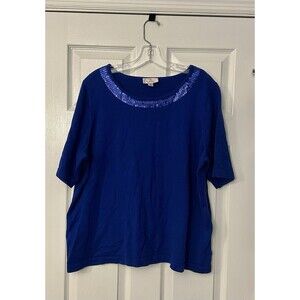 NWOT Quacker Factory sequin blue sweater top shirt women’s size 2X XXL  2XL